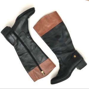 Franco Sarto Two Tone Black TanLeather Riding Boots  10